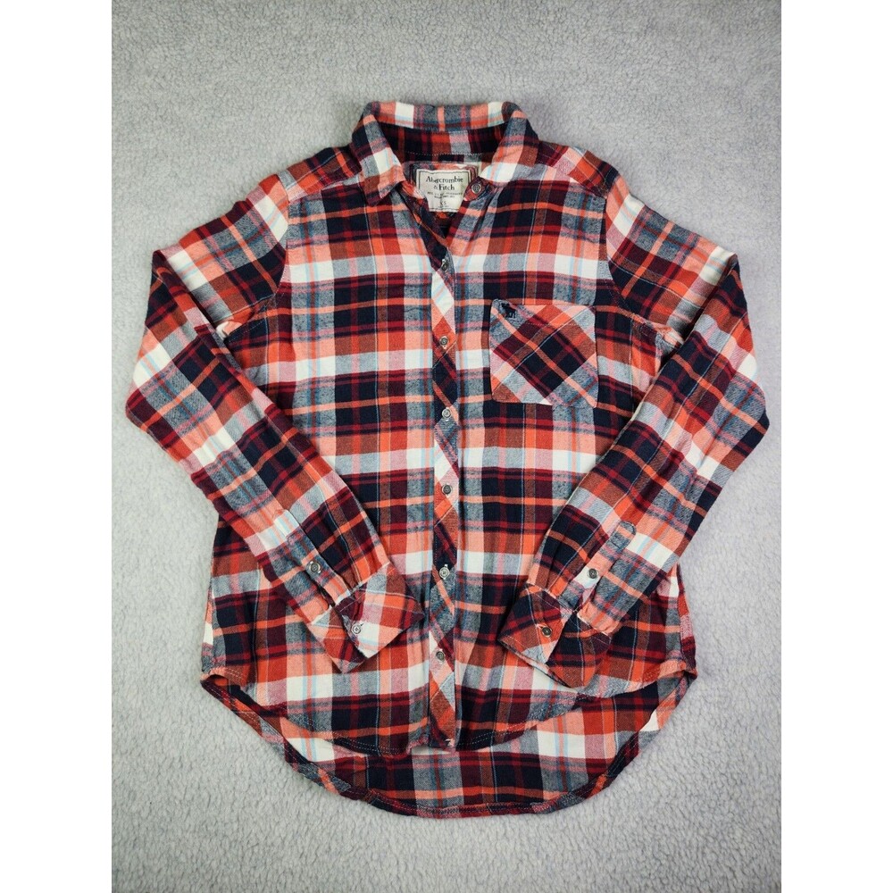 Abercrombie & Fitch AF Plaid Flannel Womens Size XS Orange Button Up Shirt